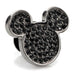 The Black Pave Crystal Mickey Mouse Lapel Pin— a metallic pin shaped like a mouse head silhouette, encrusted with numerous small, black gemstones, creating a sparkling effect—a true nod to Disney Classics.