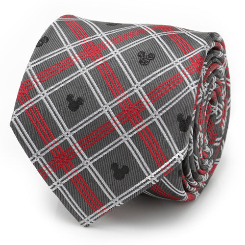 Mickey Mouse Holiday Plaid Gray Silk Men's Tie