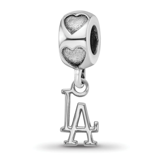 Sterling Silver Rh-plated LogoArt Los Angeles Dodgers LA on Heart Bead