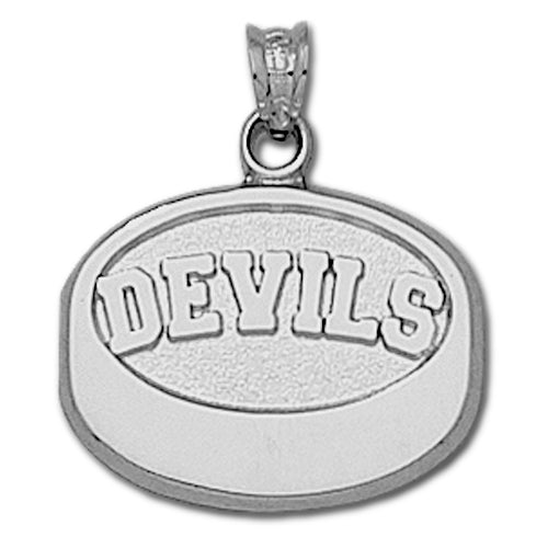 NJ Devils Hockey Puck Silver Pendant