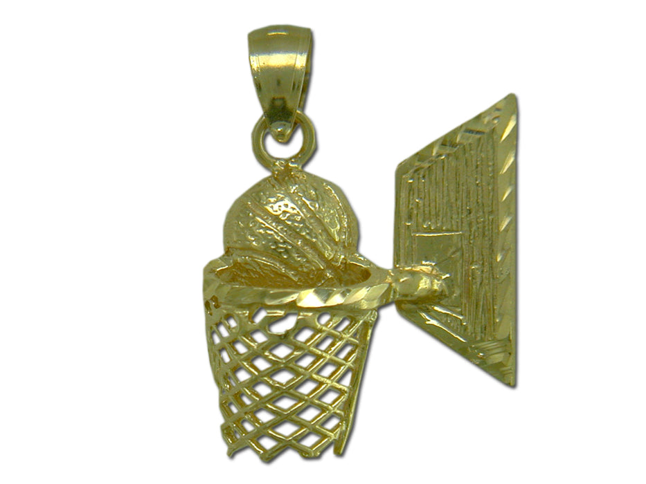 Basketball Net and Basketball Side View 14 kt Gold Pendant