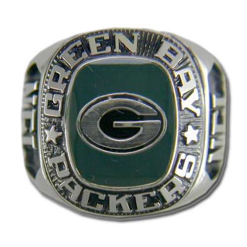 Green Bay Packers Large Classic Silvertone NFL Ring — Sports