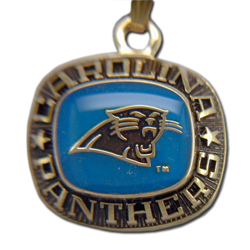 Show your Panthers pride with this Carolina Panthers Goldtone Pendant with Enamel, featuring the team logo on a blue background and "CAROLINA PANTHERS" engraved around the edge—a must-have NFL accessory for any fan.