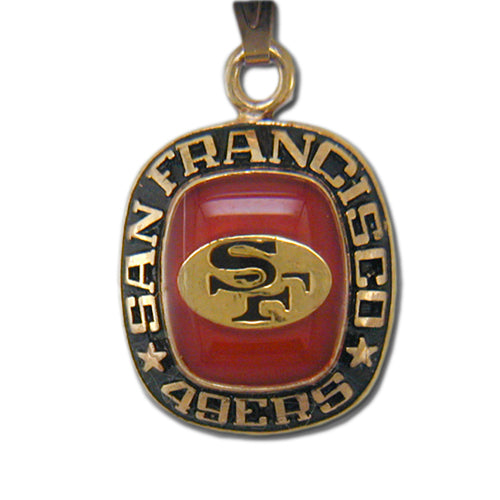 The San Francisco 49ers Goldtone Pendant with Enamel by Balfour Sports beautifully showcases the iconic "SF" logo at the center. The outer ring is adorned with "San Francisco 49ers" surrounded by stars, making it a perfect accessory to celebrate your team spirit in style.
