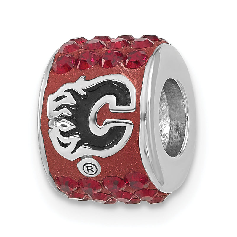 Sterling Silver NHL Calgary Flames Polished Red Crystal Bead Charm