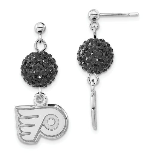 Sterling Silver NHL Philadelphia Flyers Black Crystal Dangle Earrings