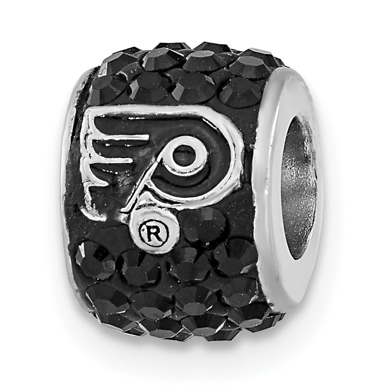 Sterling Silver NHL Philadelphia Flyers Polished Black Crystal Bead Charm
