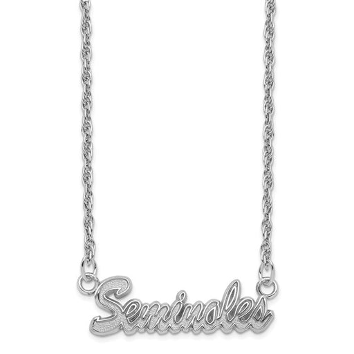 Sterling Silver Rhodium-plated LogoArt Florida State University Seminoles Script Pendant 18 inch Necklace