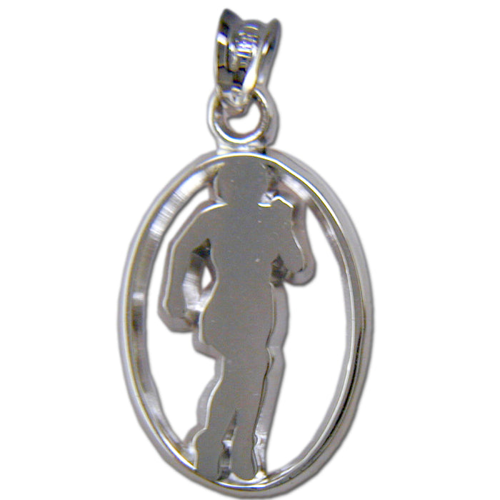 Lady Runner in Oval Silhouette Sterling Silver Pendant
