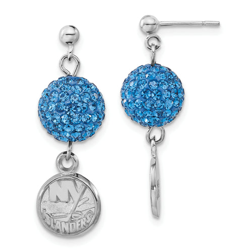 Sterling Silver NHL New York Islanders Blue Crystal Dangle Earrings