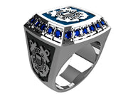 US Coast Guard Men's Championship Style Type III Silver Ring - The top of the ring contains 22 stones surrounding an Coast Guard logo on an enamel base