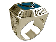 US Air Force Men's Championship Style Type II Goldtone Ring - The ring features Air Force insignia on the top and sides