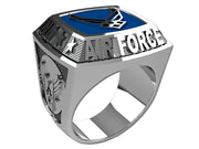 US Air Force Men's Championship Style Type II Silver Ring - The ring features Air Force insignia on the top and sides