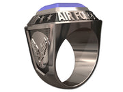 US Air Force Men's Championship Style Type I Silver Ring - Echoing the design of championship rings, this ring features Air Force insignia on the sides.