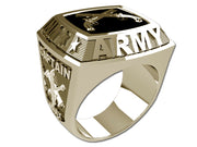 US Army Men's Championship Style Type II Goldtone Ring - The ring features Army insignia on the top and sides.