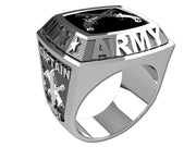 US Army Men's Championship Style Type II Silver Ring - The ring features Army insignia on the top and sides.