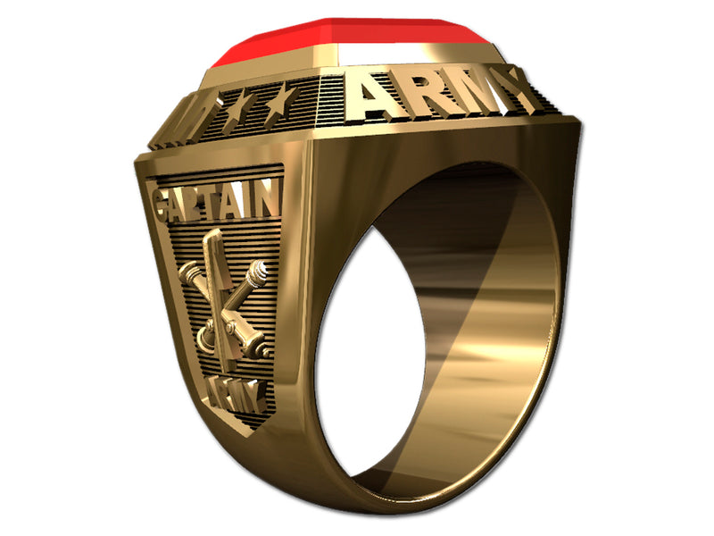 US Army Men's Championship Style Type I Goldtone Ring - Echoing the design of championship rings, this ring features Army insignia on the sides.