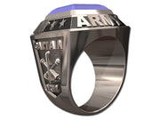 US Army Men's Championship Style Type I Silver Ring - Echoing the design of championship rings, this ring features Army insignia on the sides.