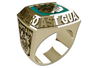 US Coast Guard Men's Championship Style Type II Goldtone Ring - The ring features Coast Guard insignia on the top and sides