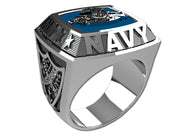 US Navy Men's Championship Style Type II Silver Ring - The ring features Navy insignia on the top and sides
