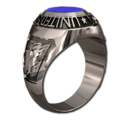 USA Silver Ring - Features a large, round gemstone set in a raised bezel with USA logos on the sides