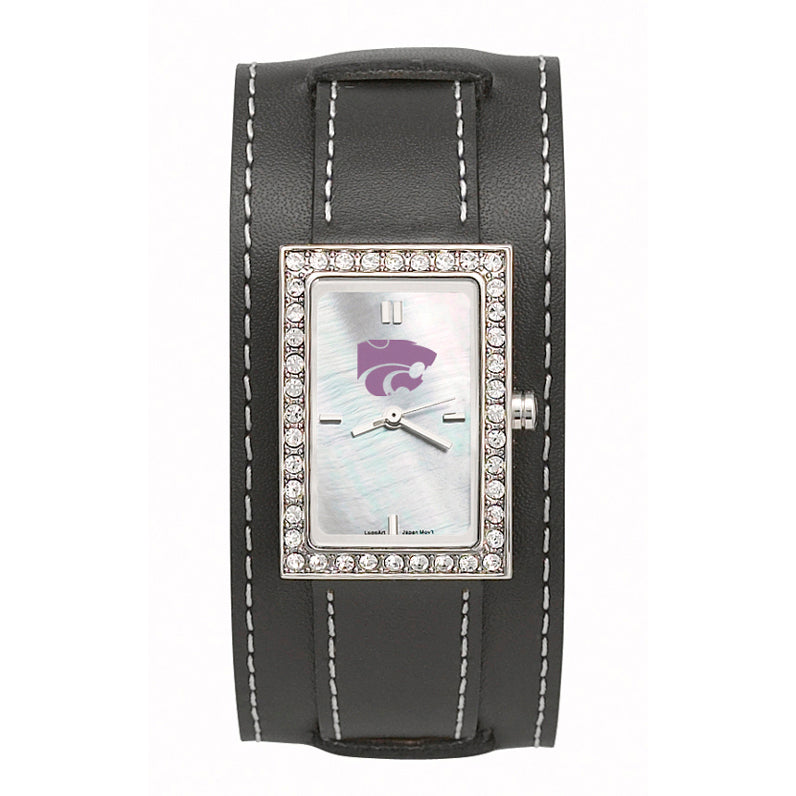 Kansas State Univ POWERCAT Starlette WIDE BLK Lea Watch