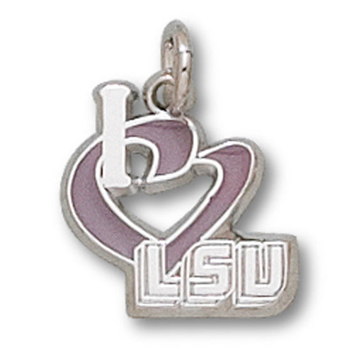LSU I Heart LSU With Enamel Small Silver Pendant
