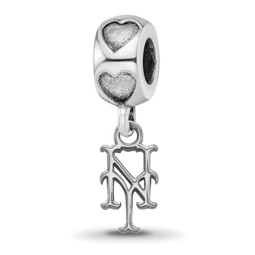 Sterling Silver Rhodium-plated LogoArt New York Mets NY on Heart Bead