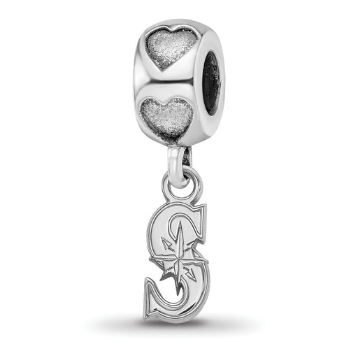 Sterling Silver Rhodium-plated LogoArt Seattle Mariners S on Heart Bead