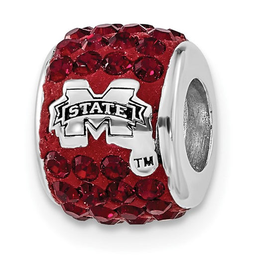 Sterling Silver Mississippi State Univ Polished Red Crystal Bead Charm