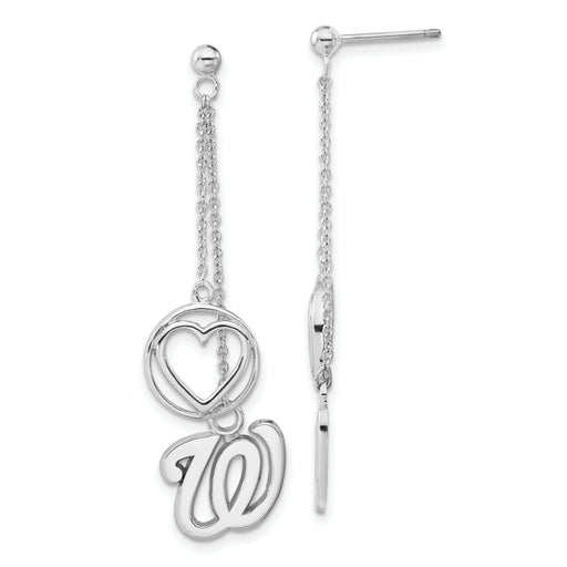 Sterling Silver MLB Washington Nationals Beloved Heart Dangle Earrings