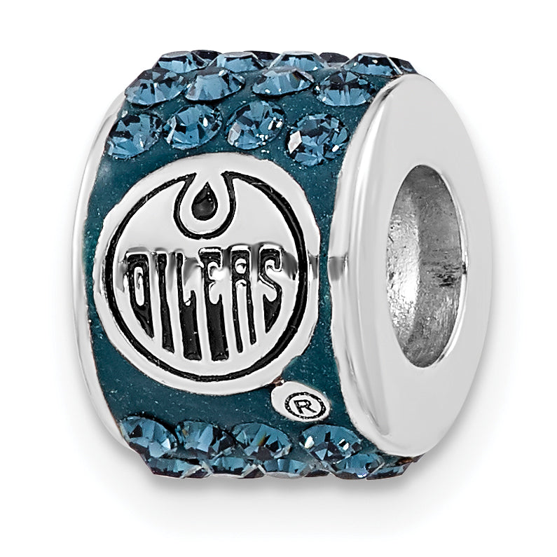 Sterling Silver NHL Edmonton Oilers Polished Blue Crystal Bead Charm
