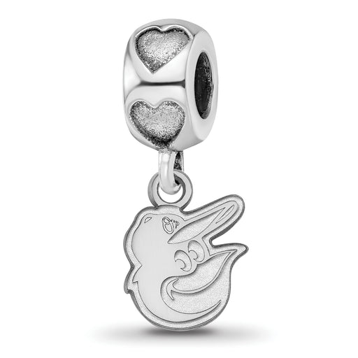 Sterling Silver Rh-plated LogoArt Baltimore Orioles Bird Head Heart Bead