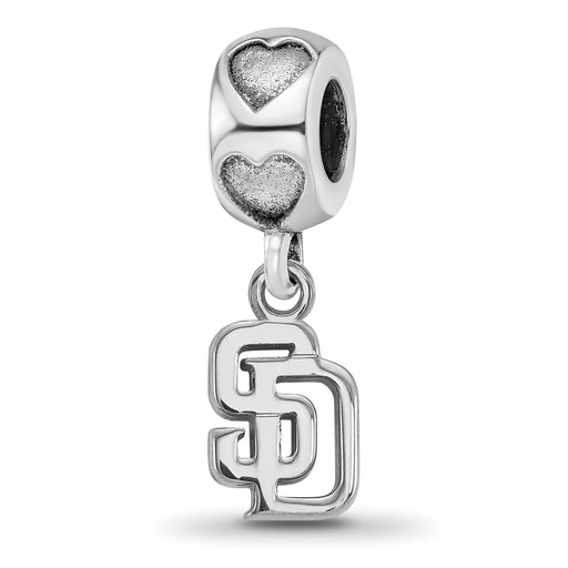 Sterling Silver Rhodium-plated LogoArt San Diego Padres SD on Heart Bead