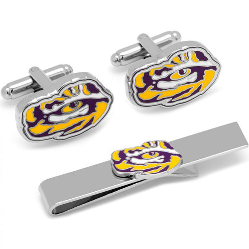 LSU Tiger's Eye Cufflinks and Tie Bar Gift Set