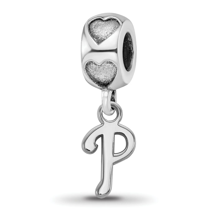 Sterling Silver RH-plate LogoArt Philadelphia Phillies P on Heart Bead