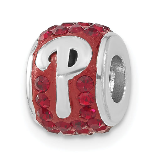 Sterling Silver MLB Philadelphia Phillies Polished Red Crystal Bead Charm