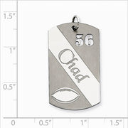 Sterling Silver Personalizable Football Dogtag Charm. The pendant is shown on a ruled background.