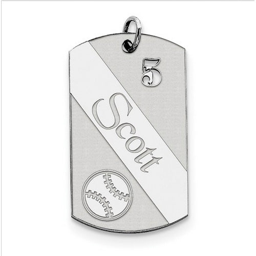Sterling Silver Personalizable Baseball Dogtag Charm
