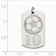 Sterling Silver Personalizable 2-piece Soccer Dogtag Charm. The pendant is shown on a ruled background.