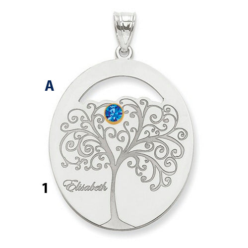 Family Tree Oval Silv Pendant With 1 Birthstone