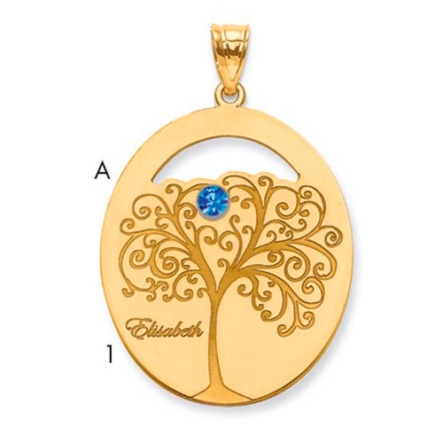 Family Tree Oval Gold Pendant With 1 Birthstone