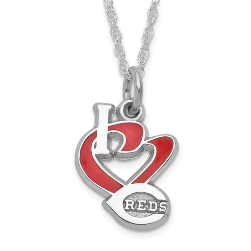 Sterling Silver MLB I Heart Cincinnati Reds Enameled Necklace