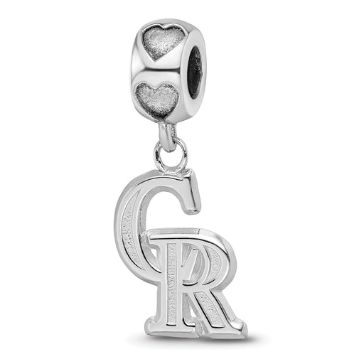 Sterling Silver Rh-Plated LogoArt Colorado Rockies CR on Heart Bead