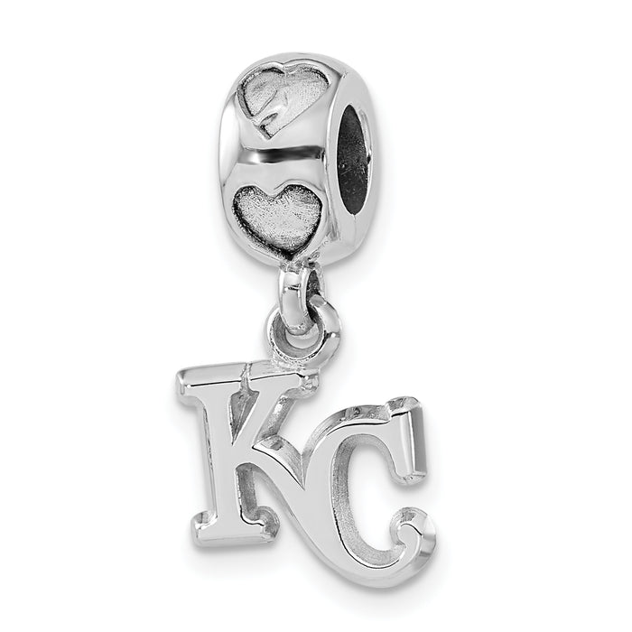 Sterling Silver MLB Kansas City Royals Polished Logo Heart Bead