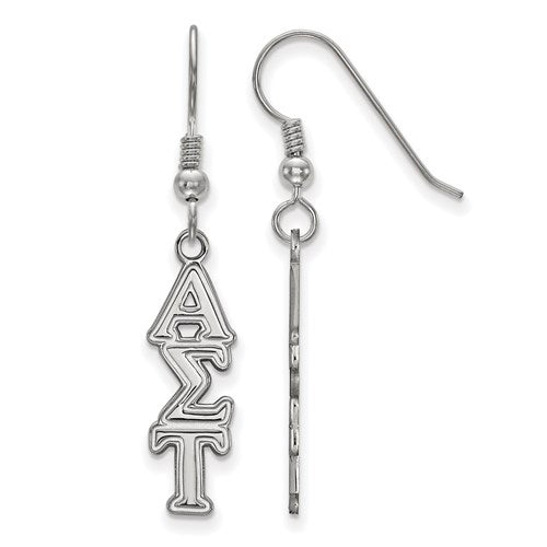 Sterling Silver Rh-plated Alpha Sigma Tau Dangle Medium Earrings