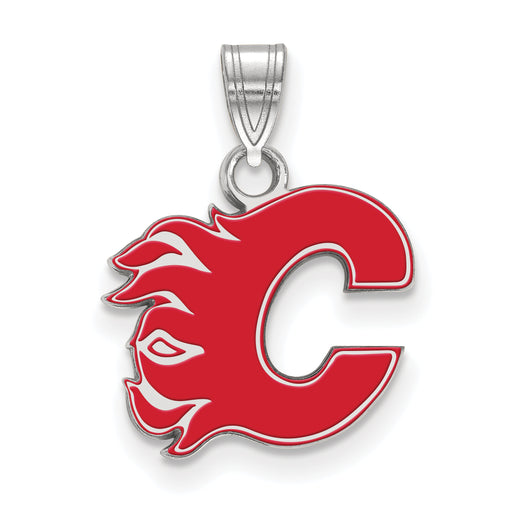 Sterling Silver Calgary Flames Letter C Small Enameled Pendant