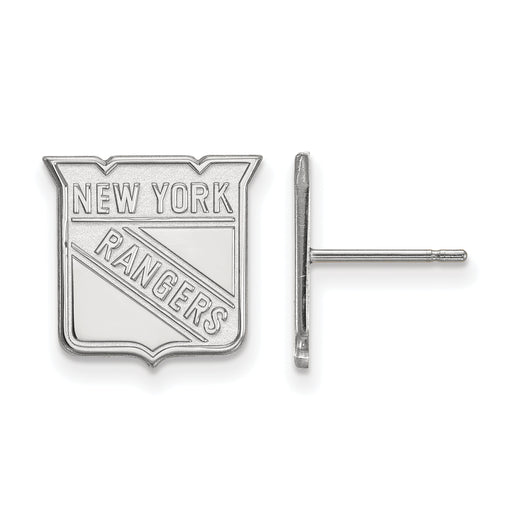 10k White Gold NHL LogoArt New York Rangers Small Post Earrings