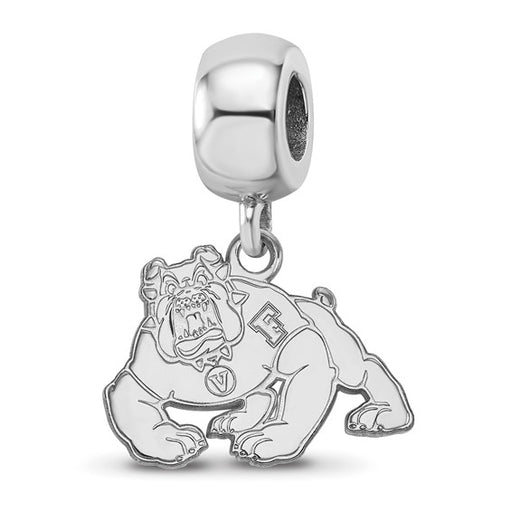 Sterling Silver Rhodium-plated LogoArt California State University Fresno Bulldog Small Dangle Bead Charm