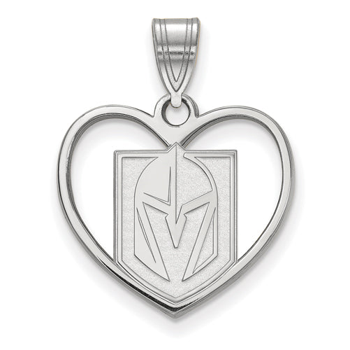 Sterling Silver Rh-plated LogoArt Vegas Golden Knights Pendant in Heart